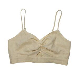 House Of Harlow Womens Beige Twist Front Linen Blend Crop Top, Size S.
